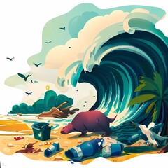 an impactful illustration that raises awareness about the issue of trash and pollution in our environment