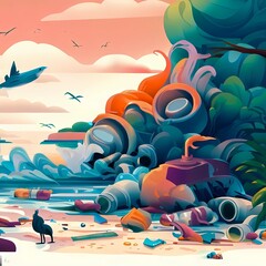 an impactful illustration that raises awareness about the issue of trash and pollution in our environment