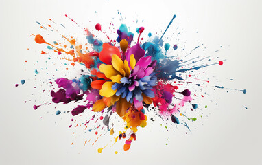 Fototapeta na wymiar Abstract colorful explosion with flowers on white background. Generative AI technology.
