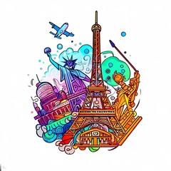 a captivating and iconic illustration of a famous travel landmark or symbol from around the world