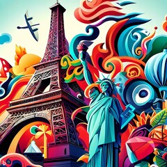a captivating and iconic illustration of a famous travel landmark or symbol from around the world