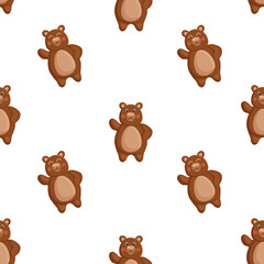 Seamless vector pattern with forest brown bear. Vector illustration for fabric, texture, wallpaper, poster, postcard. Editable elements. Cartoon design.