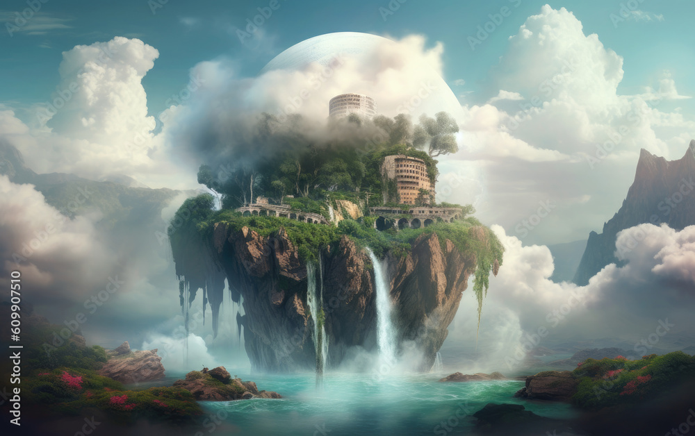 Canvas Prints floating island landscape with clouds. generative ai.