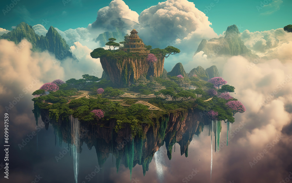 Canvas Prints floating island landscape with clouds. generative ai.