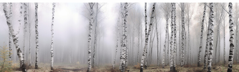 fog autumn forest panorama mystical landscape. generative ai