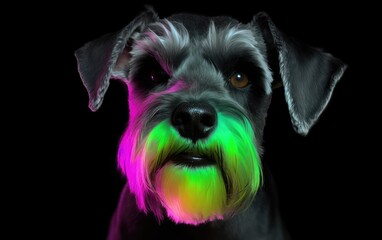 Neon light portrait of a dog. Generative AI.