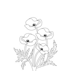 Corn Poppy Flower Line Art Coloring Page for Adults