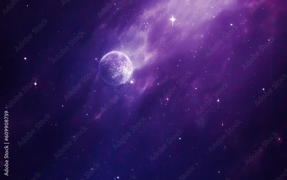 Wall mural purple planet in space. generative ai.