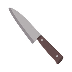 Dishes. A kitchen knife with a large blade.