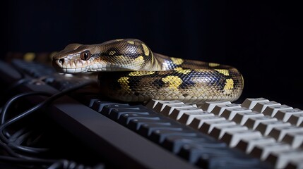 Obraz premium Snapshot of python on keyboard near Generative AI