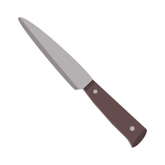Dishes. A kitchen knife with a wooden handle.