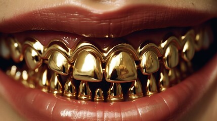 Smile with gold teeth close up Generative AI