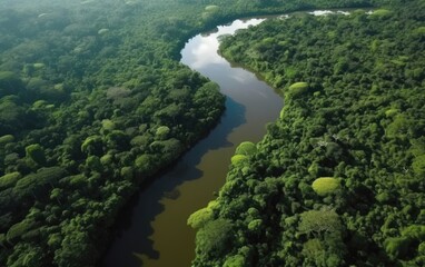 Fototapeta na wymiar Aerial view of the river. Generative AI.