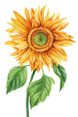 Fototapeta premium Watercolor sunflower isolated on white background. Botanical painting. Yellow flower hand painted illustration