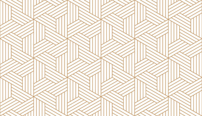 Luxury geometric seamless art deco pattern gold hexagon with striped line, png with transparent background.