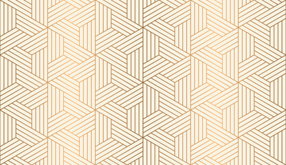 Luxury geometric seamless art deco pattern gold hexagon with striped line on beige background. Vector illustration. © i_fleurs