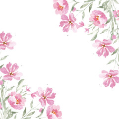 Fototapeta na wymiar Pink English Rose Watercolor Flower Frame
