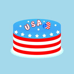 Fototapeta premium American themed cake. USA happy independence day. Vector illustration in cartoon flat style. Isolated