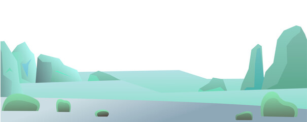 Day in cold arctic rocks. Winter landscape. Harsh cold nature. Snow and ice frost. Cartoon fun style. Flat design.Isolated on white background. Vector