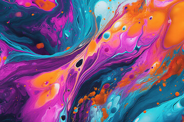 Colorful abstract background with mixed acrylic paints in the style of Fluid art. Decorative marble backdrop, trendy color. Generative Ai content.