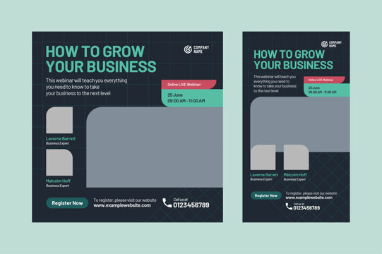 Business growth webinar or online live course or conference social media vector design