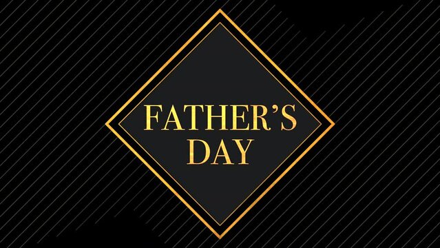 Modern Fathers Day text with retro gold frame on fashion black lines gradient, motion abstract holidays, family and promo style background
