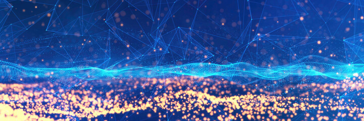 Abstract mesh network digital background. Web panoramic banner.