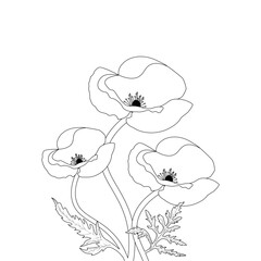 Corn Poppy Flower Line Art Coloring Page for Adults