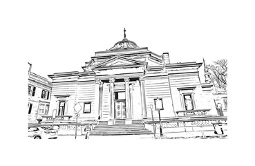 Building view with landmark of Providence is the capital city in U.S. state. Hand drawn sketch illustration in vector.