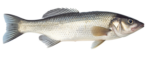 Fresh sea bass fish isolated on transparent or white background, png - obrazy, fototapety, plakaty
