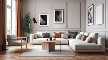 Fototapeta na wymiar Living room interior in white color