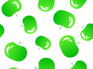 Seamless pattern with green apples on a white background. Apples with a reflection of light to create a 3d effect. Design for printing on paper and fabric, banners and posters.Vector illustration