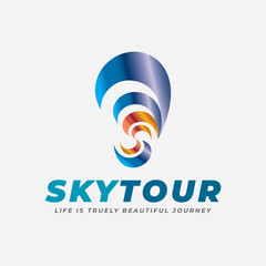 Sky Tour Fly and Parachute Air Travel Zigzag  S Logo