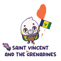 National animal Saint Vincent amazon holding the flag of Saint Vincent and the Grenadines. National flower soufriere tree flower displayed on bottom left