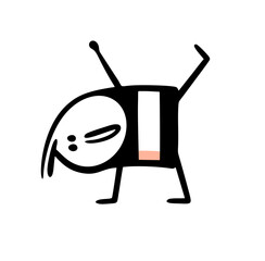 Stickman stands in a yoga pose and relaxes, does sports. Vector illustration of morning exercise.