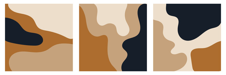 Set trendy abstract backgrounds with organic elements and dynamic shapes. Aesthetic contemporary social media posts template. Square posters collection beige and earthy tones natural color