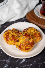 Pistachio cookies. Homemade butter cookies with pistachios on a dark background. Close up