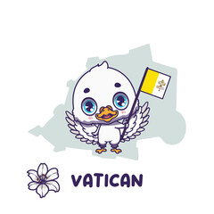 National animal dove holding the flag of Vatican. National flower lily displayed on bottom left