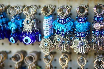 Various jewelry and bijouterie on traditional Turkish market in Istanbul, Turkey