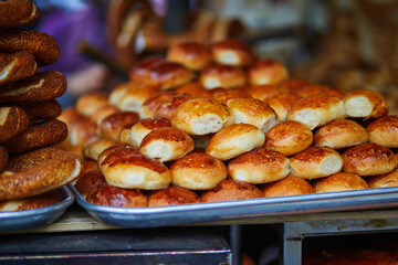 Fresh Turkish bread on street market in Istanbul, Turkey