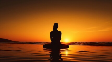 Fototapeta premium Silhouette young woman is doing yoga