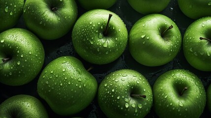 Green apples on black, Generative AI
