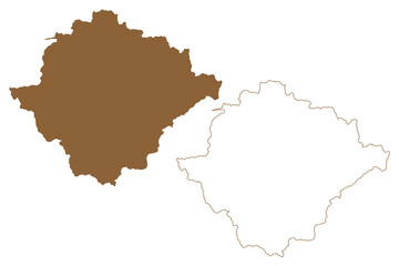 Bruck-Murzzuschlag district (Republic of Austria or Österreich, Styria, Steiermark or Štajerska state) map vector illustration, scribble sketch Bezirk Bruck-Mürzzuschlag map