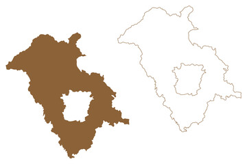 Graz-Umgebung district (Republic of Austria or Österreich, Styria, Steiermark or Štajerska state) map vector illustration, scribble sketch Bezirk Graz Umgebung map
