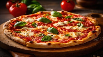 Obraz na płótnie Canvas pizza with salami and tomatoes