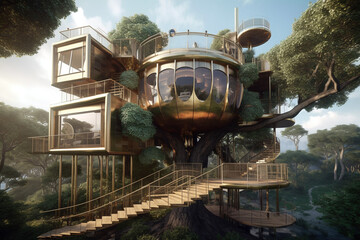 Obraz premium Tree modern house ai generative