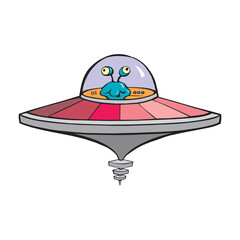 Cartoon of alien flying saucer isolated on a white background