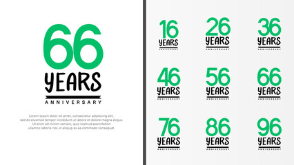 set of anniversary logo flat green color number and black on white background for celebration