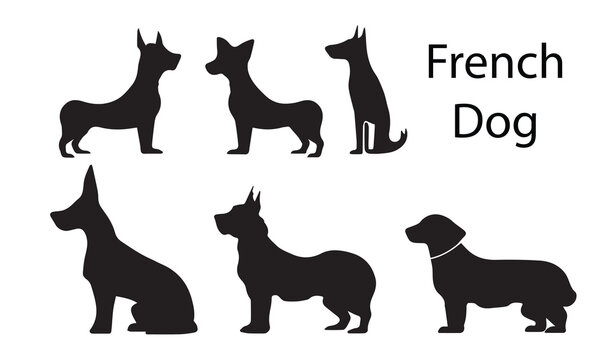 A set of french dog silhouette vector illustration