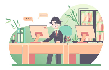 Asian business man at the workplace. Entrepreneur in a suit working